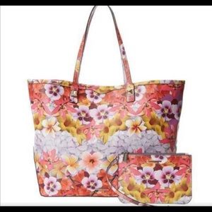 REBECCA MINKOFF FLORAL TOTE WITH MATCHING WRISTLET